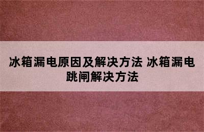 冰箱漏电原因及解决方法 冰箱漏电跳闸解决方法